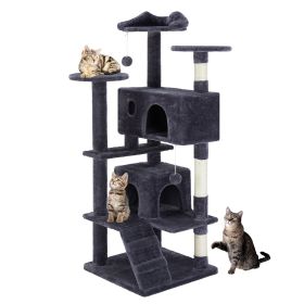 Multi-functional cat tree house cat climbing frame, lounge and recreation area detachable toy, 54in (Color: dark blue)