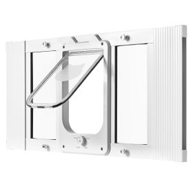 Cat Door for Window, Adjustable to Fit Window Width 27"-32", 4 Secure Lock Modes, Aluminum Frame and High-Transparency Glass, Magnetic Closure (Default: Default)